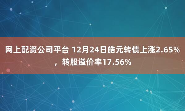 网上配资公司平台 12月24日皓元转债上涨2.65%,转股溢价率17.56%