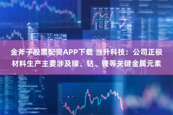 金斧子股票配资APP下载 当升科技：公司正极材料生产主要涉及镍、钴、锂等关键金属元素
