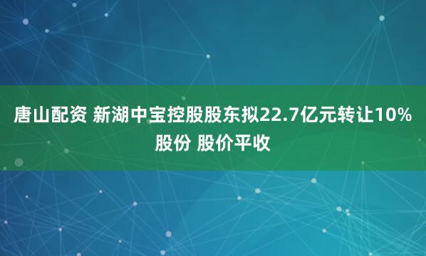 唐山配资 新湖中宝控股股东拟22.7亿元转让10%股份 股价平收